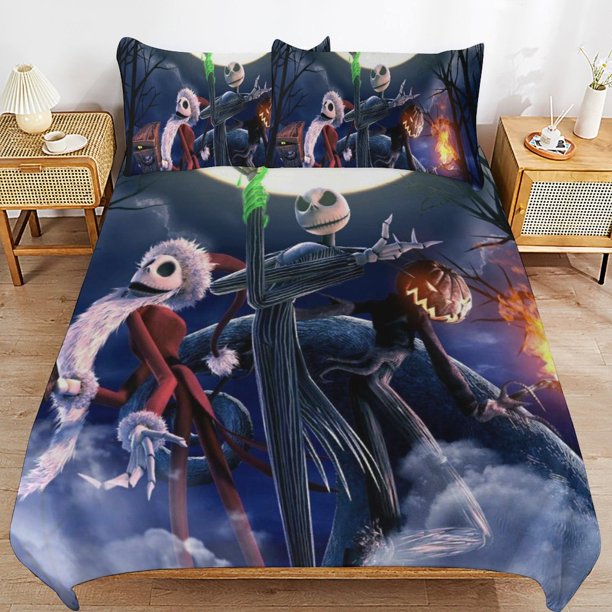 Nightmare Before Christmas Bedding Set Duvet Cover Comfortable and Lightweight Cartoon Bedding 3 Piece Bed Set
