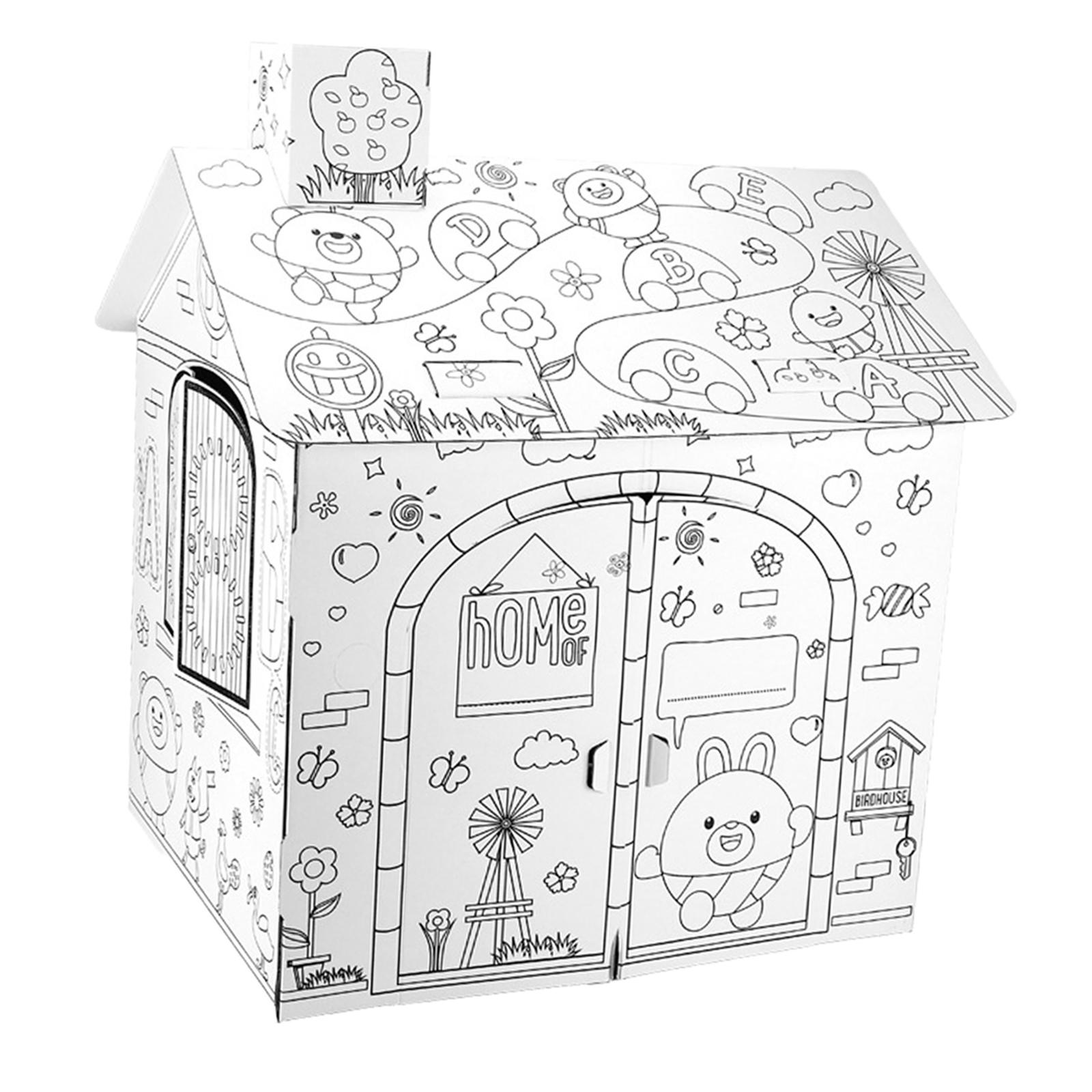 Magideal - Diy Cartón Playhouse Paper Craft Kits Padres Niños Dibujo Interactivo Pintura Juguetes Preescolar Juguete Para Dormitorio Regalos De Cumpleaños Al