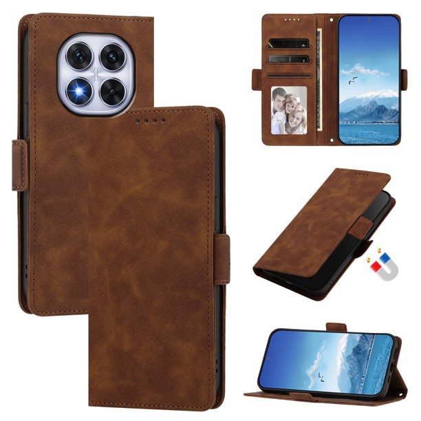 Funda Billetera Delgada para Xiaomi Redmi Note 14 Pro 5G con Ranuras y Soporte Marrón