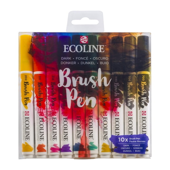 Set de 10 Plumas de Pincel Ecoline - Colores Oscuros