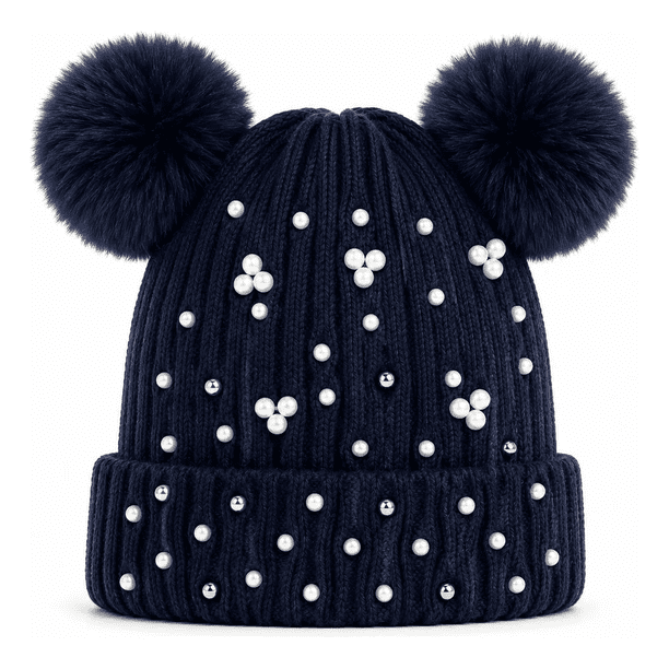 Gorro Dos Pompon Diseño Perlas Forrado Con Chiporro