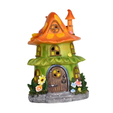 Ioensy - Estatua De Casa De Flores Para Jardín, Escultura Solar Paisajística Para Patio, Porche Al Aire Libre, Color Naranja