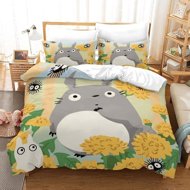 Cartoon Totoro Anime Quilt Duvet Cover Set Super Bedroom Decor Queen3-Piece Bedding Set