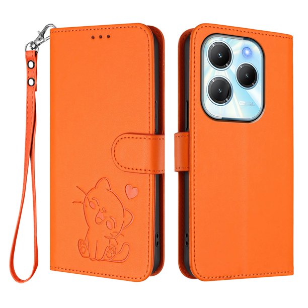 Infinix HOT 40 4G Funda Billetera con Ranuras para Tarjetas, Naranja