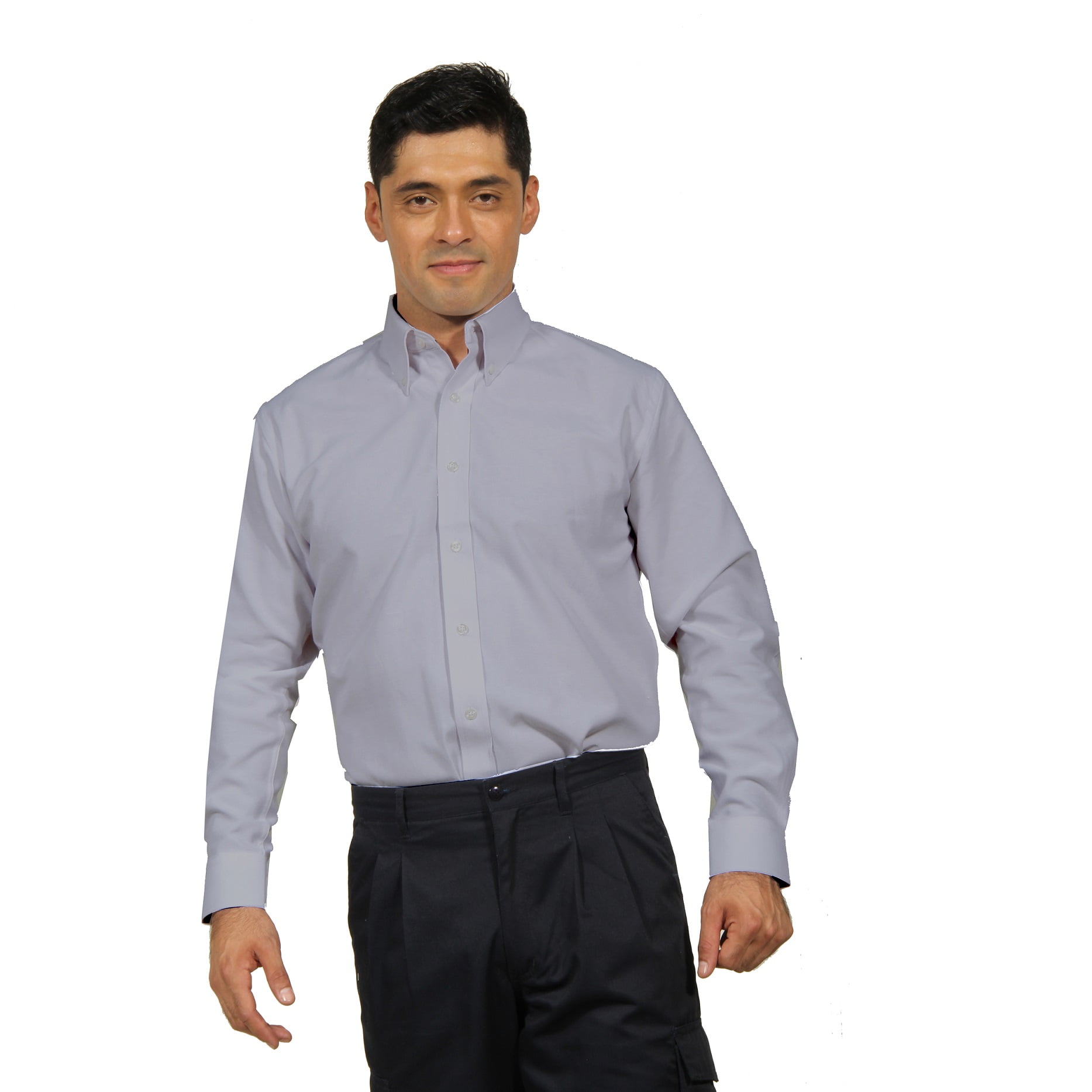 90 Grados - Camisa Oxford Hombre Manga Larga, Bolsillo Suelto, Gris