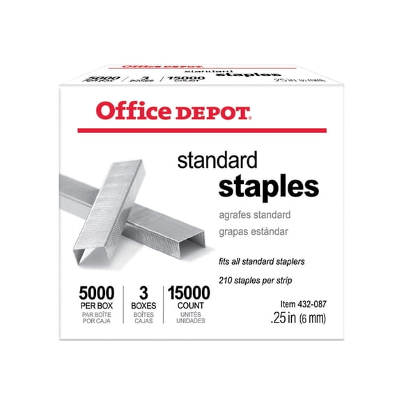 Paquete de 3 cajas de grapas estándar de 1/4" Staples Office Depot