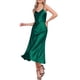 thumbnail image 4 of Vestido de satén CURVOSPORT para mujer, tirantes finos, escote en V, elegante vestido largo tipo slip XL verde oscuro, 4 of 6