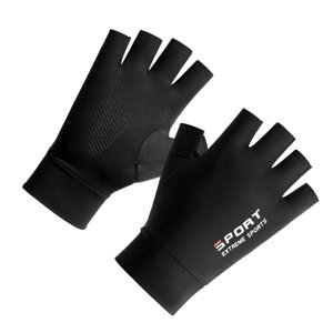 Ioensy - Hombres Guantes De Seda De Hielo Protección Solar De Verano Antideslizante Pesca Medio Dedo Negro
