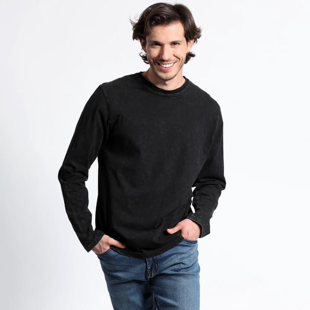 Polera Manga Larga Cuello Redondo Vintage negro M