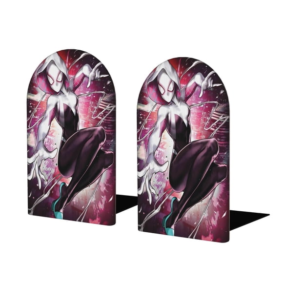 Gwen: Mujer Araña Sujetalibros decorativos temáticos, tope para estantería con base antideslizante, uso dual para hogar y oficina - 2 piezas