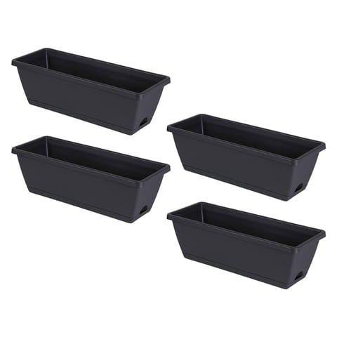 Magideal - 4 Piezas De Jardineras De Flores Para Ventana, Maceteros De Verduras Con Bandejas, Contenedor De Macetas Rectangulares Para Patio, Alféizar De Ventana Gris Oscuro