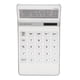 thumbnail image 1 of Calculadora de oficina blanca con pilas solares, teclas grandes y pantalla LCD transparente., 1 of 8