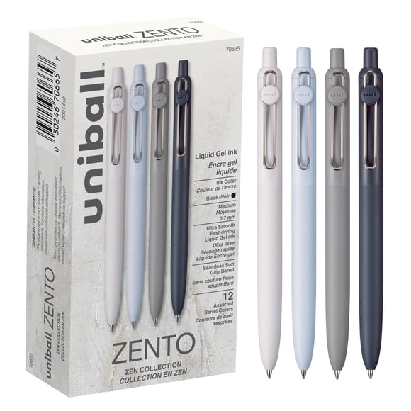 Bolígrafo Uni-ball Zento Gel Ink Rollerball de 0,7 mm 12, color negro