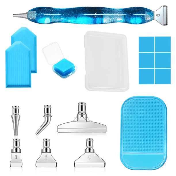 Bolígrafo con accesorios para pintura de diamantes, juego de 18 piezas para pintura de diamantes 5D, cabezales de repuesto para bolígrafo de taladro de metal de 6 estilos