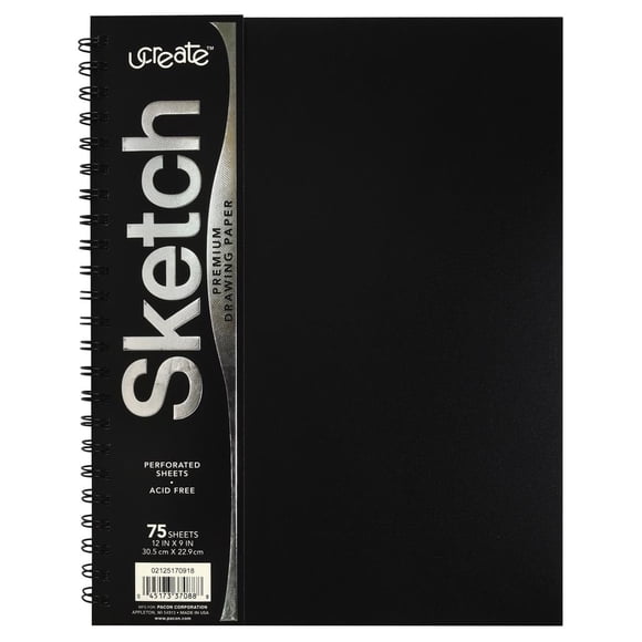 Cuaderno de bocetos uCreate con tapa de polietileno, pesado, 9 x 12, 75 hojas