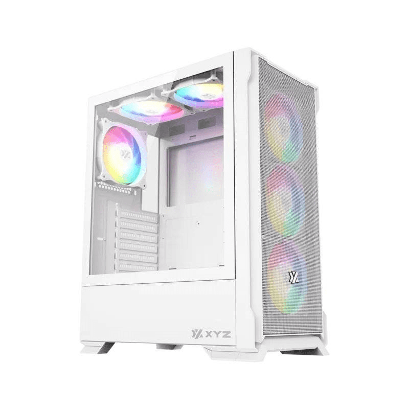 Xyz Pc Gear - Gabinete Gamer Xyz Airone 300-x Mesh, Atx, Panel Malla, 6 Ventiladores Argb, Blanco