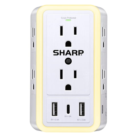Protector Contra Sobretensiones Sharp Power Strip Usb 6 Enchufes 3 Usb