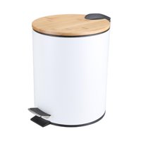 Magideal - Cubo De Basura De Madera Con Tapa De Bambú, Contenedor De Basura, Cubo De Basura, Cubo De Revestimiento Extraíble Para Oficina, Baño, Dormitorio, 5L Blanco