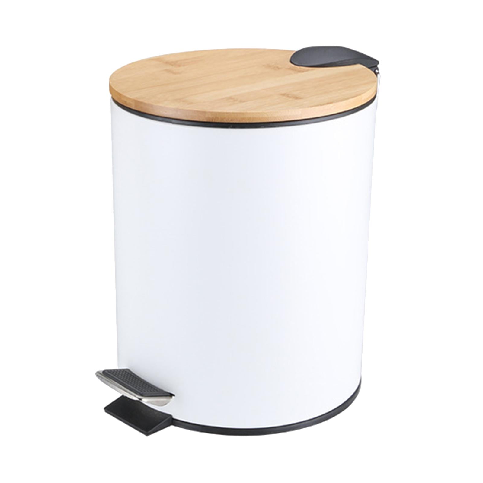 Magideal - Cubo De Basura De Madera Con Tapa De Bambú, Contenedor De Basura, Cubo De Basura, Cubo De Revestimiento Extraíble Para Oficina, Baño, Dormitorio, 5l Blanco