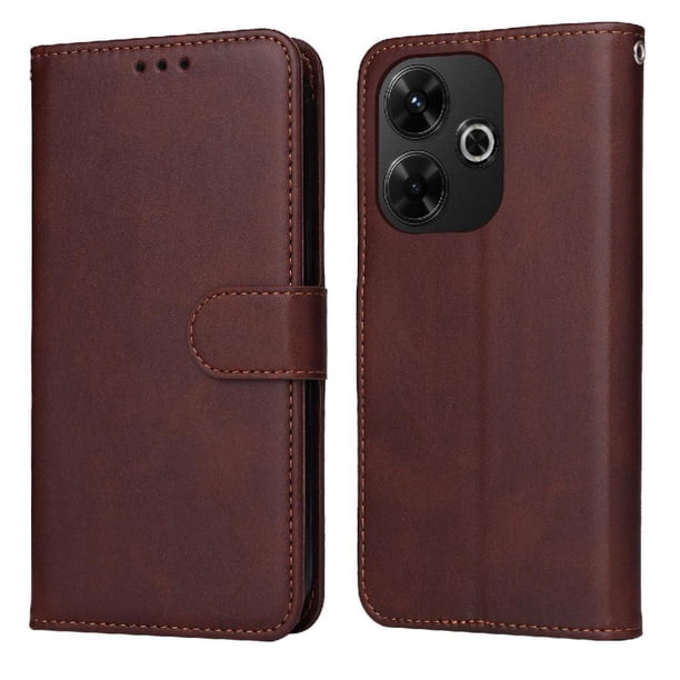 Funda Billetera para Xiaomi Redmi 13 4G con Porta Tarjetas y Soporte Ajustable Marrón