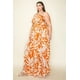 thumbnail image 4 of Vestido Largo Con Cuello Halter Estampado De Satén Arrugado Volantes Fruncido En La Cintura Y Abertura Frontal Color Coñac (talla Grande Para Mujer), 4 of 4