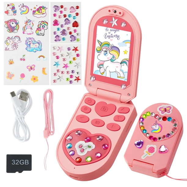 Cámara para niños YUNIBRIX para niñas de 3 a 7 años con tarjeta SD de 32 GB y stickers
