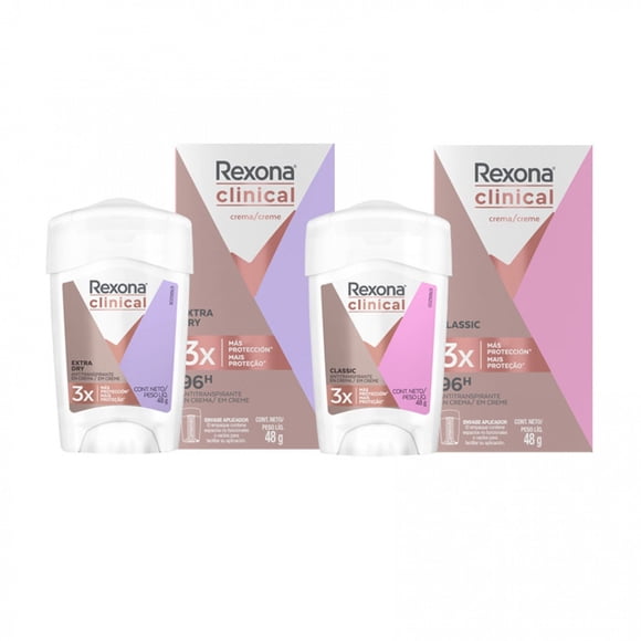 Desodorante Crema Rexona Clinical Extra Dry y Classic Mujer, 2 un