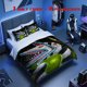 thumbnail image 1 of 3pcs Fantasy Creature Gray and White Striped Dual Tone Sharp Teeth Mysterious Green Swirl Theme Printed Bedding Set Soft Comforter Cover, 1 of 5