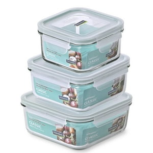 Set 3 Contenedores Hermeticos Cuadrados Vidrio Glasslock
