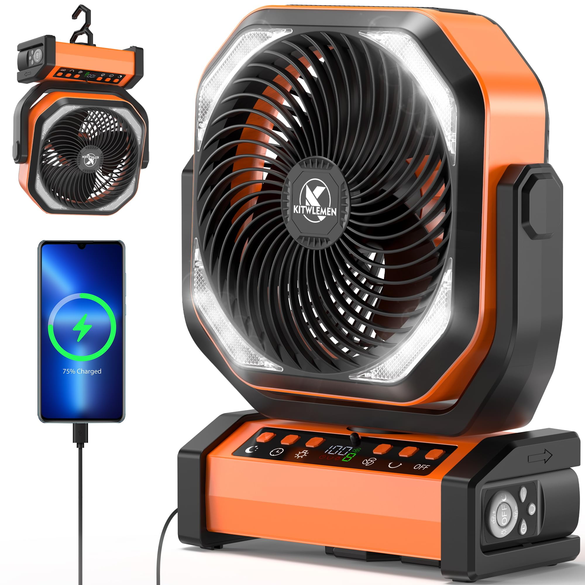 Ventilador De Camping Con Luz Kitwlemen Batería Recargable De 20000 Mah