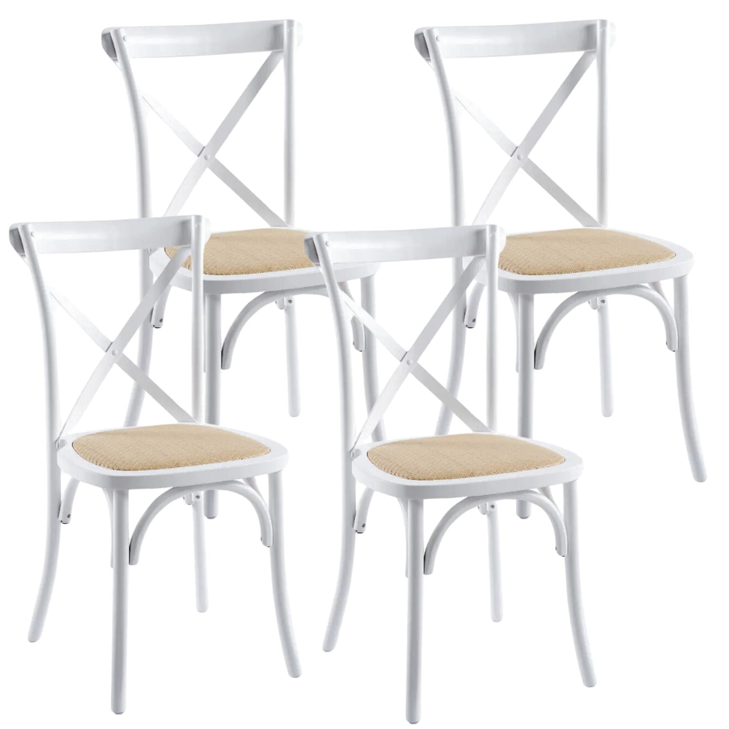 Pandalino - Pack 4 Silla Crossback Blanca | Madera Ratán | Diseño Clásico Blanco