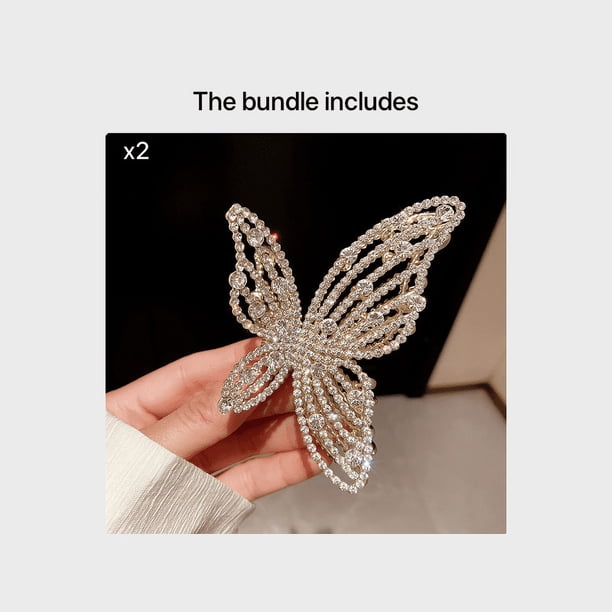 Gorgeous Butterfly Crystal Hair Claw Clips - Strong Hold Non-Slip Hair Catch Barrettes for Thick and Thin Hair - Perfect Accessories for Women and Girls
