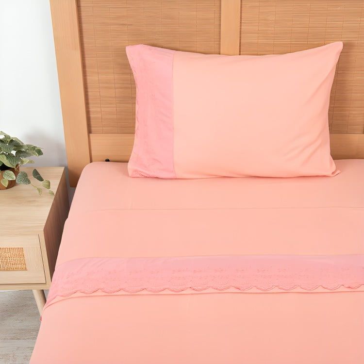 Juego De Sábanas Polar Lisa Broderie 1.5 Plazas / Rosado– Mashini