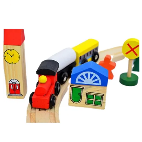 Genérico - Tren De Madera Con Riel, 48 Pcs Multicolor
