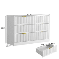 M&Ms - Modern 6-Drawer Dresser, Chest Of Drawers For Bedroom, Living Room, Hallway, And Entryway - Large Storage Cabinet, White,Drawer Panel With Wavy Patterns