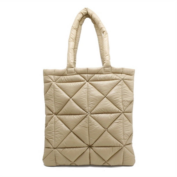 Quilted Puffer Tote Bag For Women, Puffy Y2K Aesthetic Shoulder Bag, Large Soft Padded Handbags
