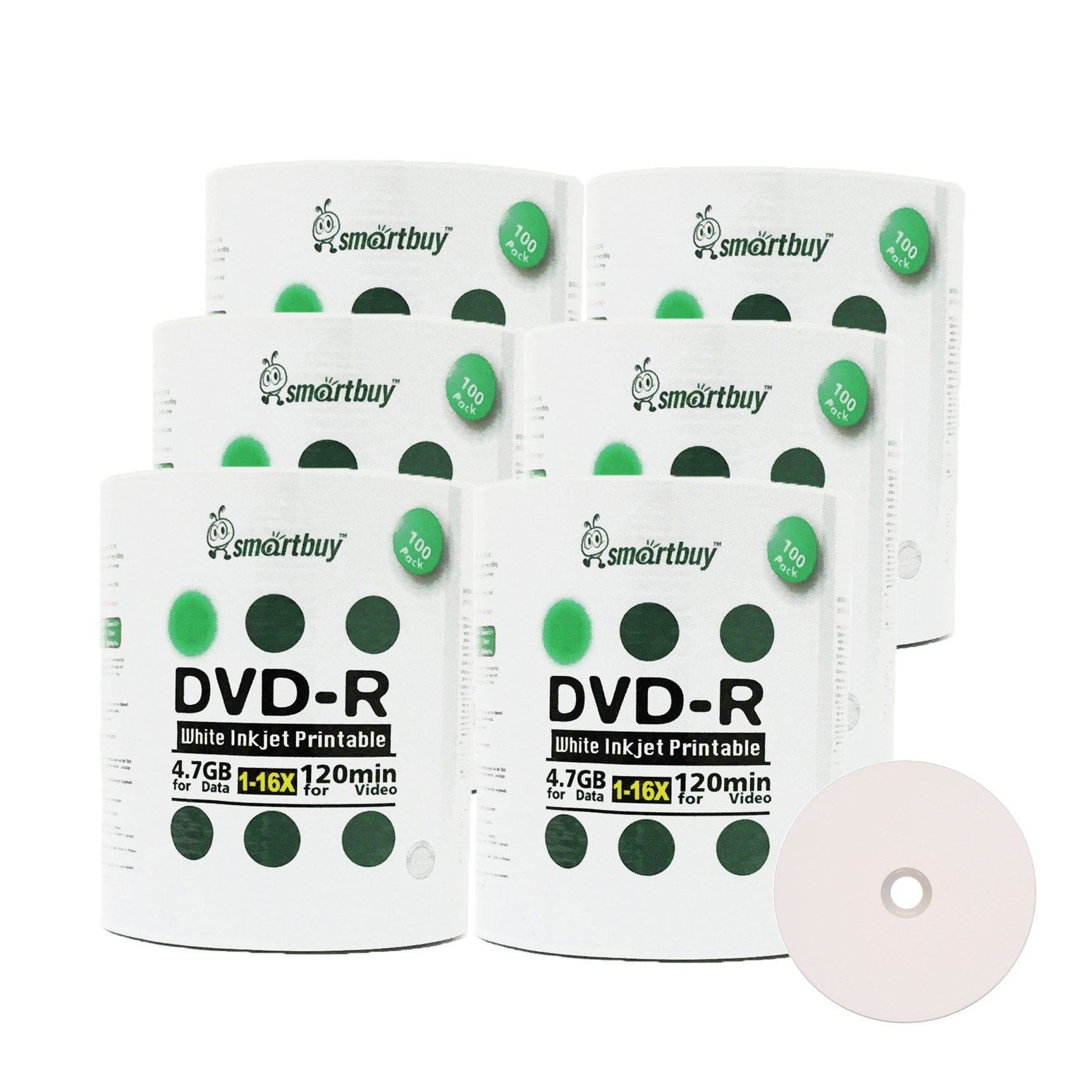 Centro De Inyección De Tinta Blanca Dvd-r Smartbuy De 4,7 Gb/120 Min, 16 Veces, Imprimible