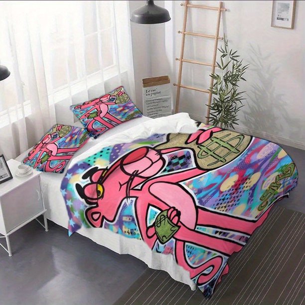 3pcs Pink Leopard Creative Graffiti Duvet Cover Set - Duvet Cover Combination Pack Coreless
