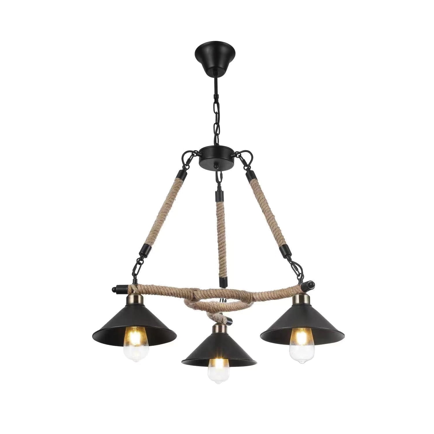 Genérico - Lámpara Colgante Triple Cáñamo Industrial Porta E-27 Incluye Ampolleta Fría