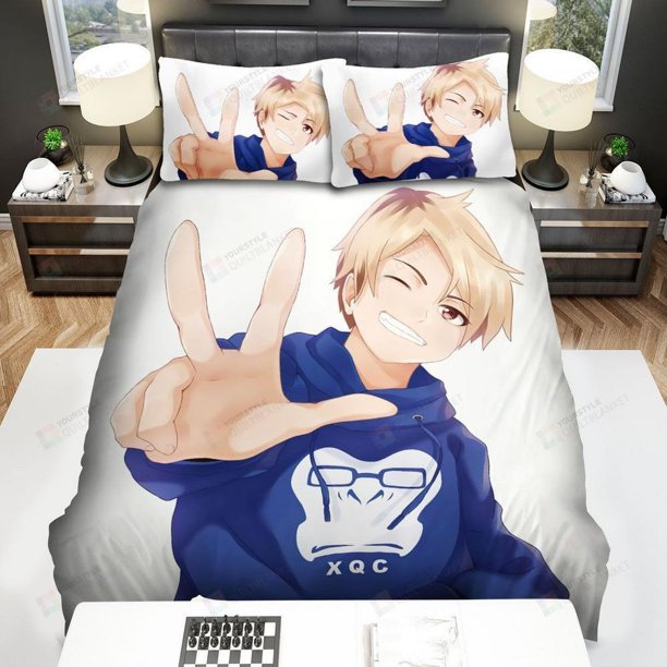 Streamer Xqc Anime Boy Illustration Quilt Duvet Cover Set Pillowcase3-Piece Bedding Set (1 Duvet Cover + 2 Pillow Shams)