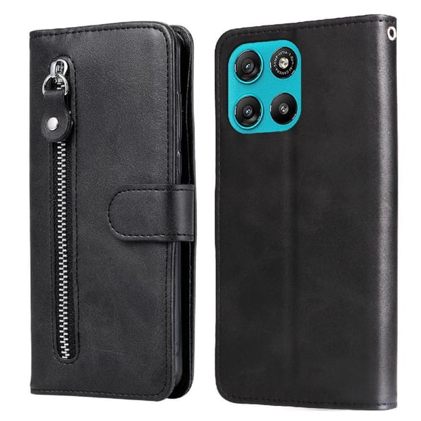 Funda tipo cartera para Motorola Moto G67 Power 5G con bolsillo con cremallera y ranuras para tarjetas – Función de soporte Negro