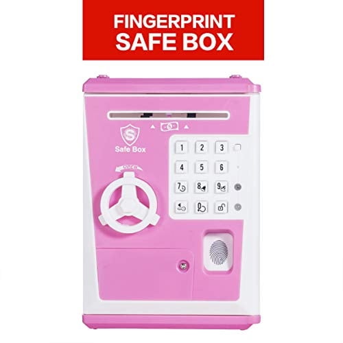 Hucha De Juguete Like Caja Fuerte Huella Digital Cajero Automático Máquina Dinero Moneda Rosa