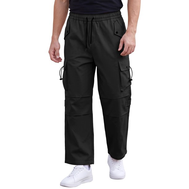 INSPIRE CHIC Pantalones Cargo de Trabajo al Aire Libre para Hombre con Múltiples Bolsillos y Pierna Recta L Negro