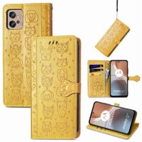Funda Cartera Foxdock Para Moto G32 , Flip Pu Con Relieve De Gatos Y Perros, Tarjetero Y Soporte