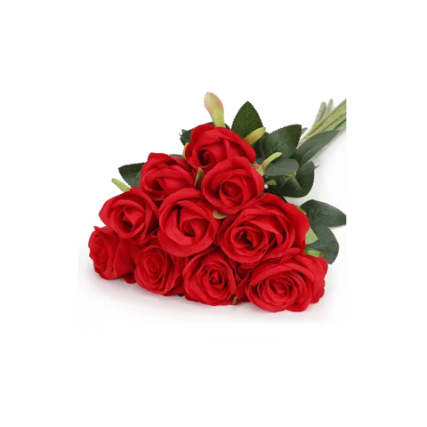 Genérico - Pack De 12 Rosas Artificiales De Terciopelo En Color Rojo