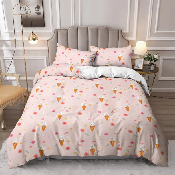 x1338 Bed SheetsIce Cream Duvet Cover Set Colorful Ice Cream Sweet Style Bedding Set for Kids Girl Microfiber Summer Size Quilt Cover 3-Piece Bedding Set (1 Duvet Cover + 2 Pillow Shams) nj1338