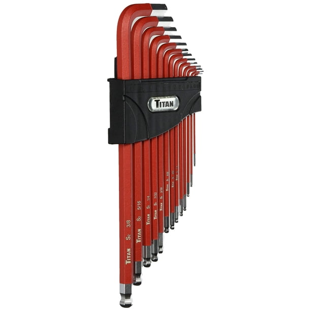 Juego de llaves hexagonales Titan 12713 con brazo extralargo con punta esférica SAE, 13 piezas