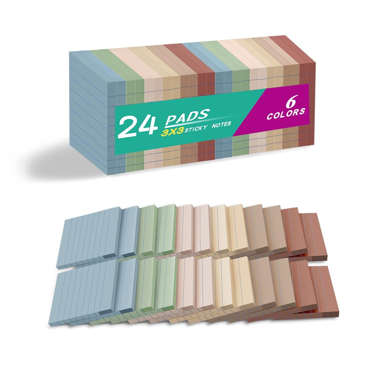 Kozerite - (paquete De 24) Notas Adhesivas Con Forro De Kozerita, 7,6 X 7,6 Cm, Colores Vintage