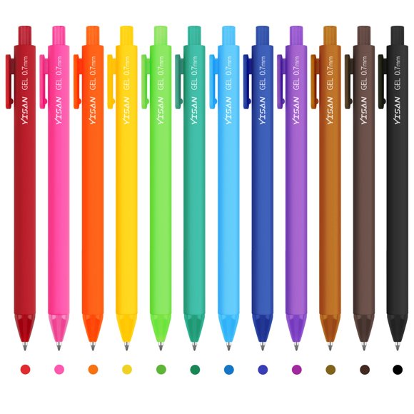 Bolígrafos de Gel YISAN 12 colores punta fina 0,7 mm secado rápido