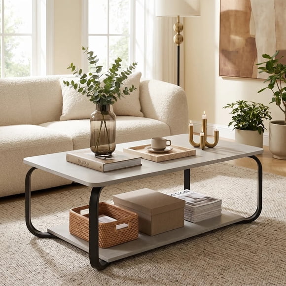 Mesa De Centro Moderna Minimalista 2 Niveles 100x48x43 Gris
